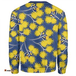 Australia Flowers Aboriginal Sweatshirt - Yellow Wattle Flowers With Aboriginal Dot Art Sweatshirt