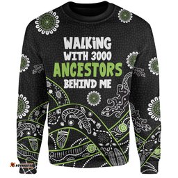 Australia Aboriginal Sweatshirt - Walking with 3000 Ancestors Behind Me Black and Green Patterns Sweatshirt