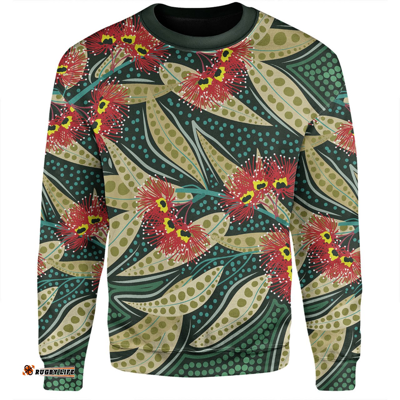 Australia Flowers Aboriginal Sweatshirt - Aboriginal Dot Art of Australian Native Eucalyptus Plant Sweatshirt