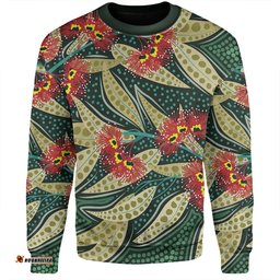 Australia Flowers Aboriginal Sweatshirt - Aboriginal Dot Art of Australian Native Eucalyptus Plant Sweatshirt