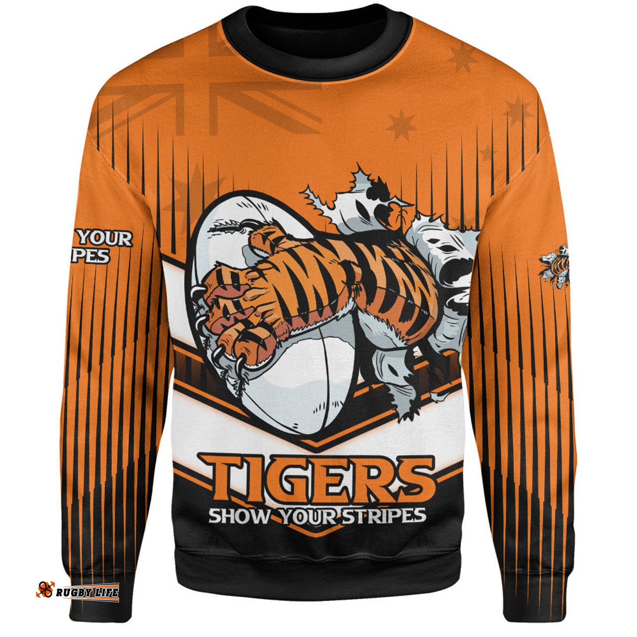 Wests Tigers Sweatshirt - Wests Tigers Mascot With Australia Flag