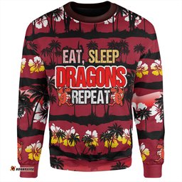 St. George Illawarra Dragons Sweatshirt - Eat Sleep Repeat With Tropical Patterns