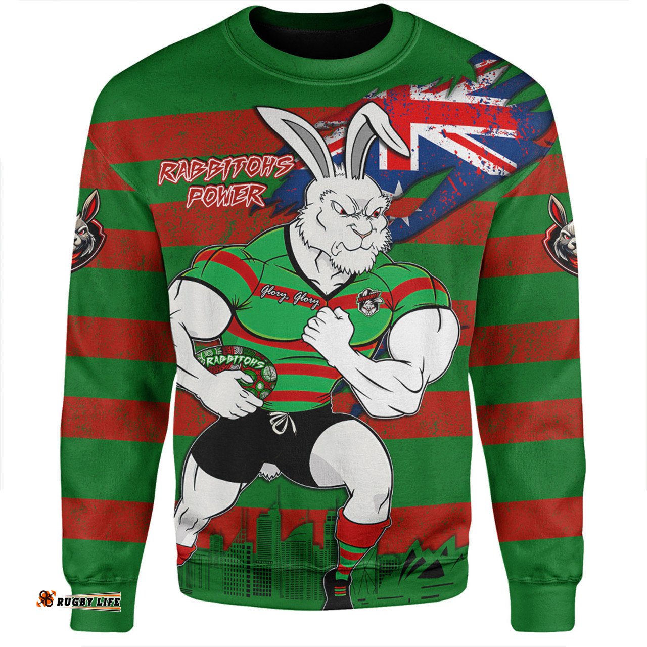 South Sydney Rabbitohs Sweatshirt Custom For Die Hard Fan Australia Flag Scratch Style