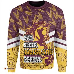 Brisbane Broncos Sweatshirt - Tropical Patterns And Dot Painting Eat Sleep Rugby Repeat