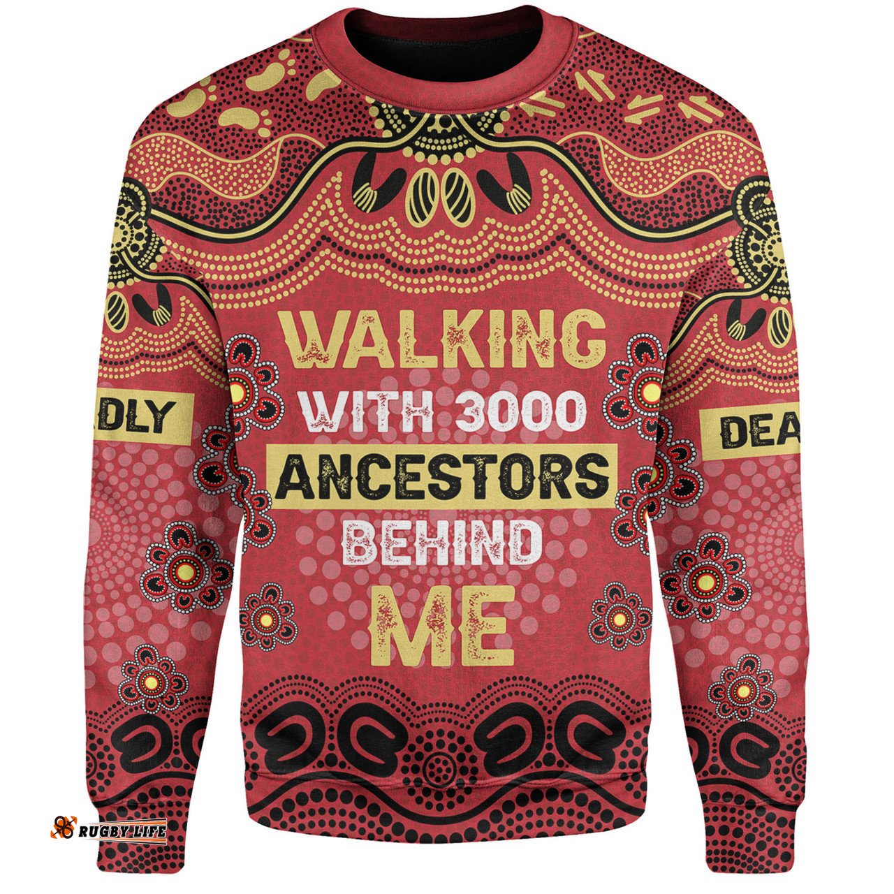 Australia Aboriginal Sweatshirt - Walking with 3000 Ancestors Behind Me Red and Gold Patterns Sweatshirt