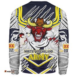 North Queensland Cowboys Custom Sweatshirt - Indigenous North Queensland Cowboys Army Scratch Style Sweatshirt