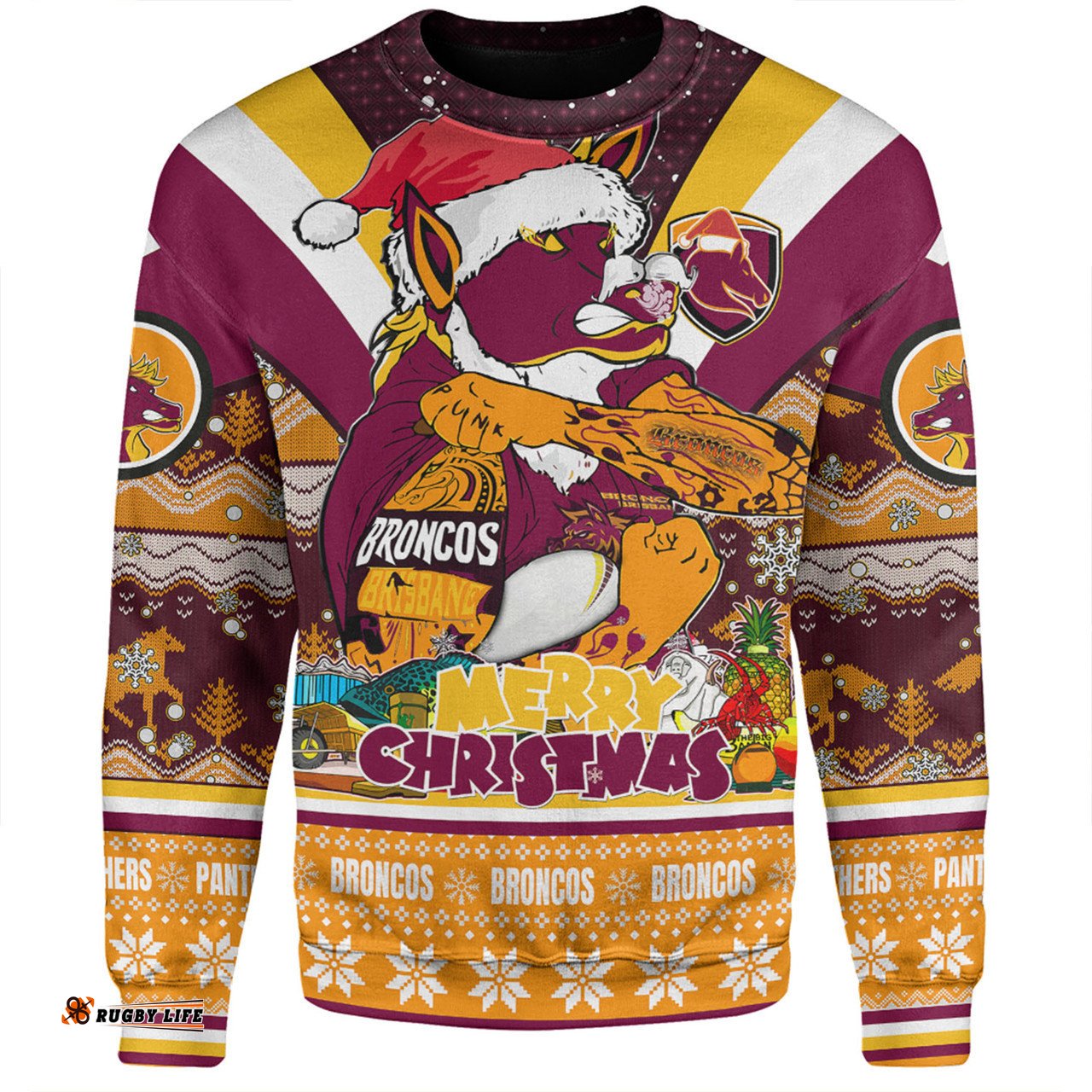 Brisbane Broncos Christmas Custom Sweatshirt - Broncos Santa Aussie Big Things Christmas Sweatshirt
