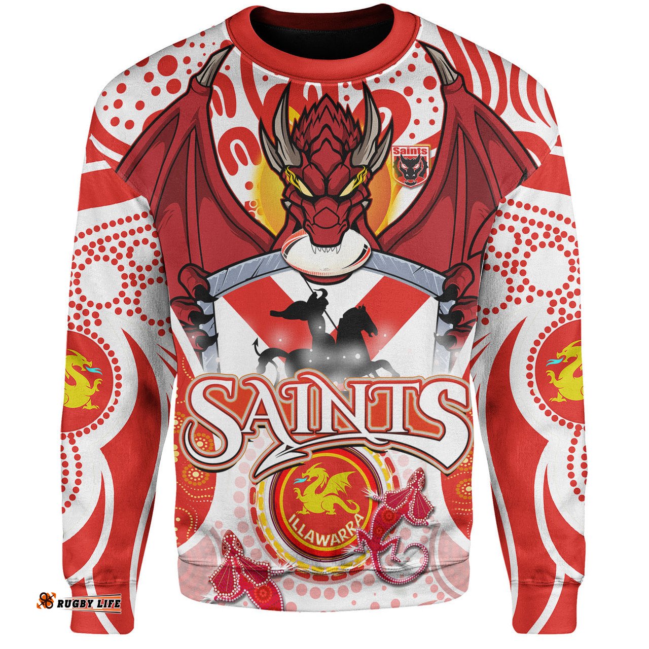 St. George Illawarra Dragons Custom Sweatshirt - Saints With Aboriginal Inspired Dot Art Sweatshirt