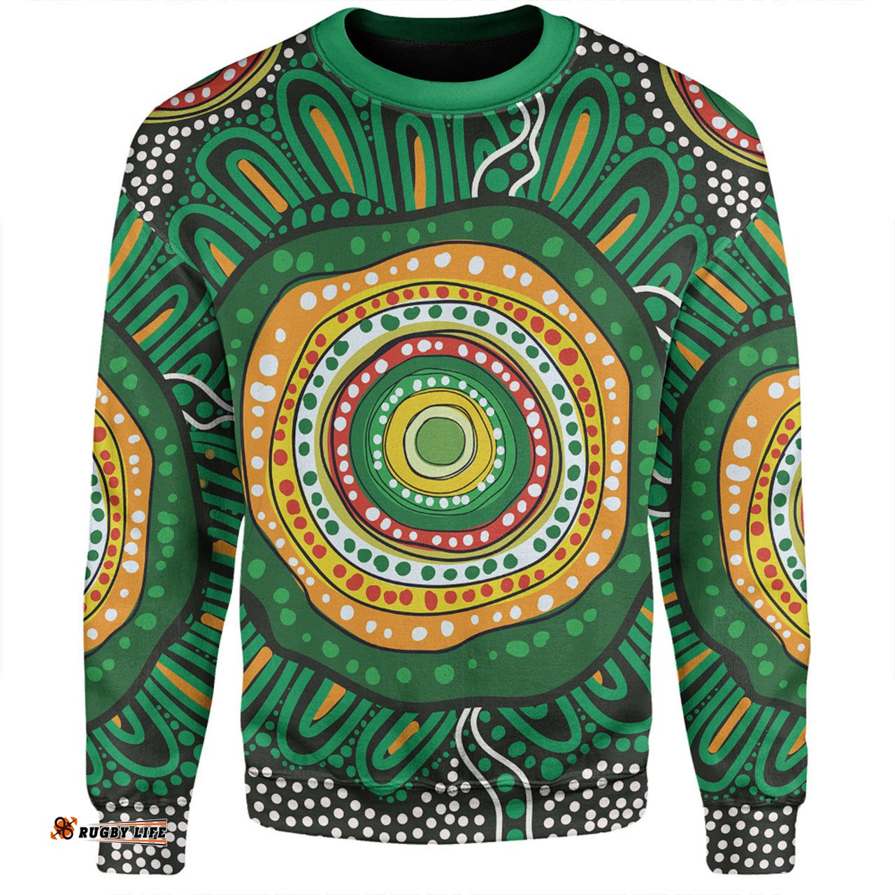 Australia Aboriginal Sweatshirt - Green Aboriginal Style Dot Painting Sweatshirt