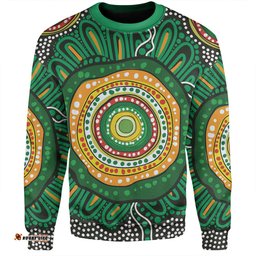 Australia Aboriginal Sweatshirt - Green Aboriginal Style Dot Painting Sweatshirt