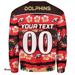 Redcliffe Dolphins Sweatshirt - Tropical Hibiscus and Coconut Trees