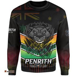 Penrith Panthers Sweatshirt - Penrith Panthers Mascot With Australia Flag