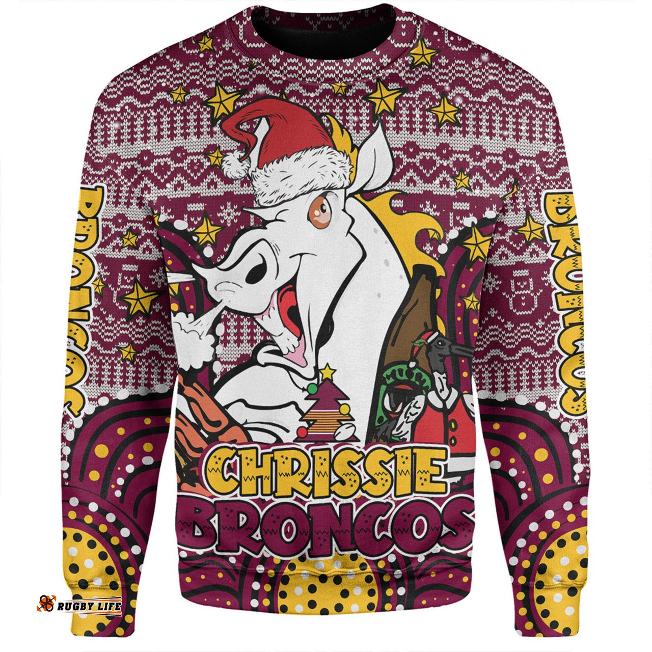 Brisbane Broncos Christmas Custom Sweatshirt - Christmas Knit Patterns Vintage Jersey Ugly Sweatshirt