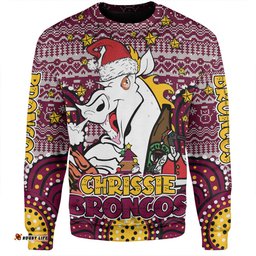 Brisbane Broncos Christmas Custom Sweatshirt - Christmas Knit Patterns Vintage Jersey Ugly Sweatshirt