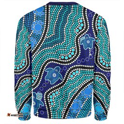 Australia Personalised Aboriginal Custom Sweatshirt - River And Turtles Dot Art Painting Blue Sweatshirt