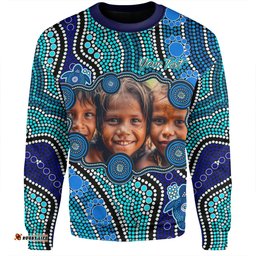 Australia Personalised Aboriginal Custom Sweatshirt - River And Turtles Dot Art Painting Blue Sweatshirt