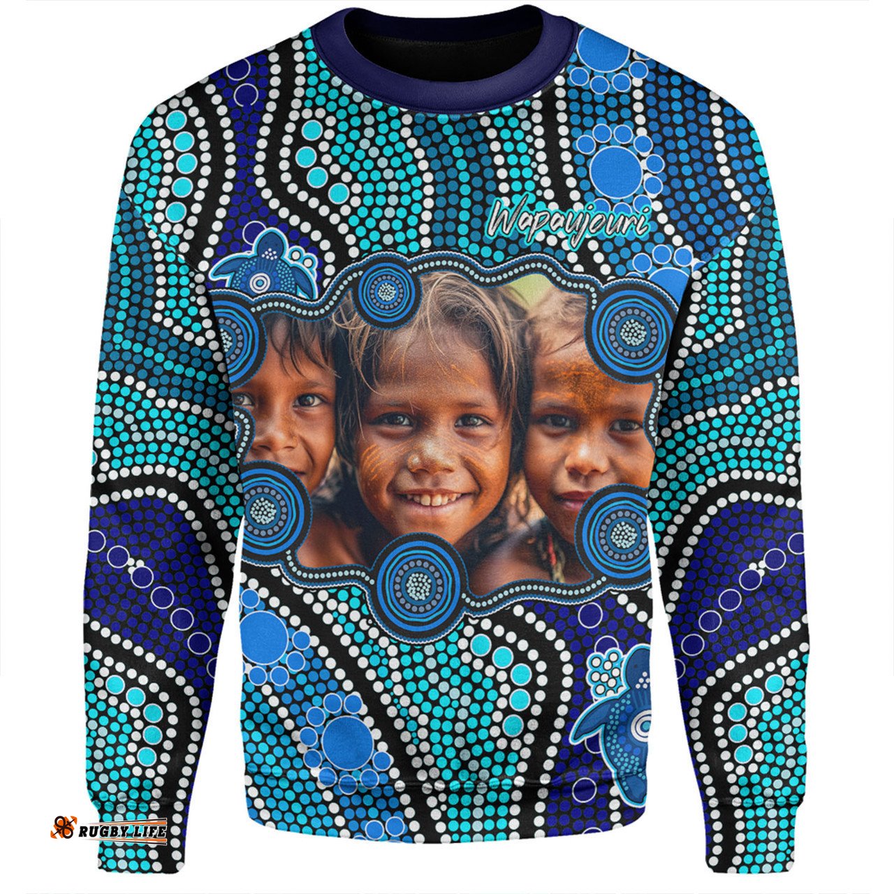 Australia Personalised Aboriginal Custom Sweatshirt - River And Turtles Dot Art Painting Blue Sweatshirt
