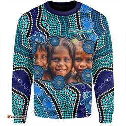 Australia Personalised Aboriginal Custom Sweatshirt - River And Turtles Dot Art Painting Blue Sweatshirt