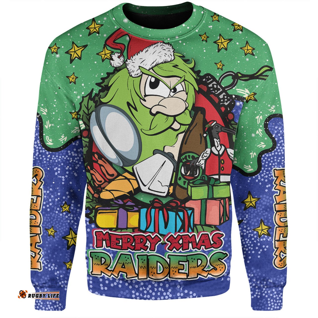 Canberra Raiders Christmas Custom Sweatshirt - Merry Christmas Our Beloved Team With Aboriginal Dot Art Pattern Sweatshirt