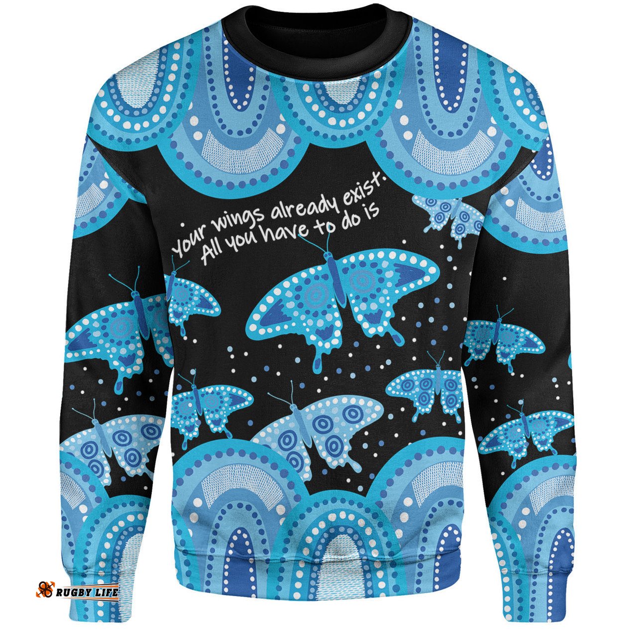 Australia Sweatshirt - Aboriginal Blue Butterflies Art Inspired