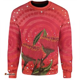 Australia Aboriginal Sweatshirt - Red Aboriginal Art With Eucalyptus Flowers Sweatshirt