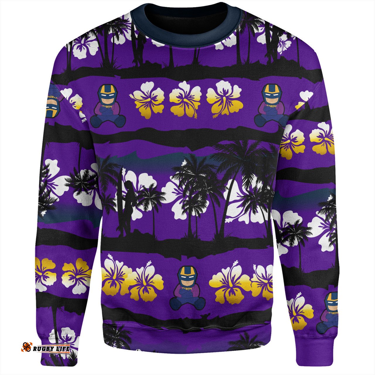 Melbourne Storm Sweatshirt - Tropical Hibiscus and Coconut Trees