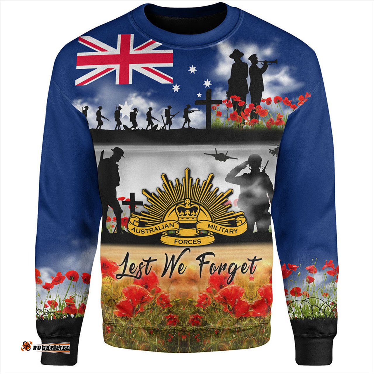 Australia Sweatshirt Lest We Forget Poppies And Soldiers Army Style