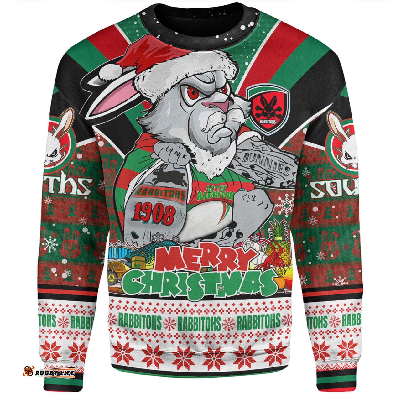 South Sydney Rabbitohs Custom Sweatshirt - South Sydney Rabbitohs Santa Aussie Big Things Sweatshirt