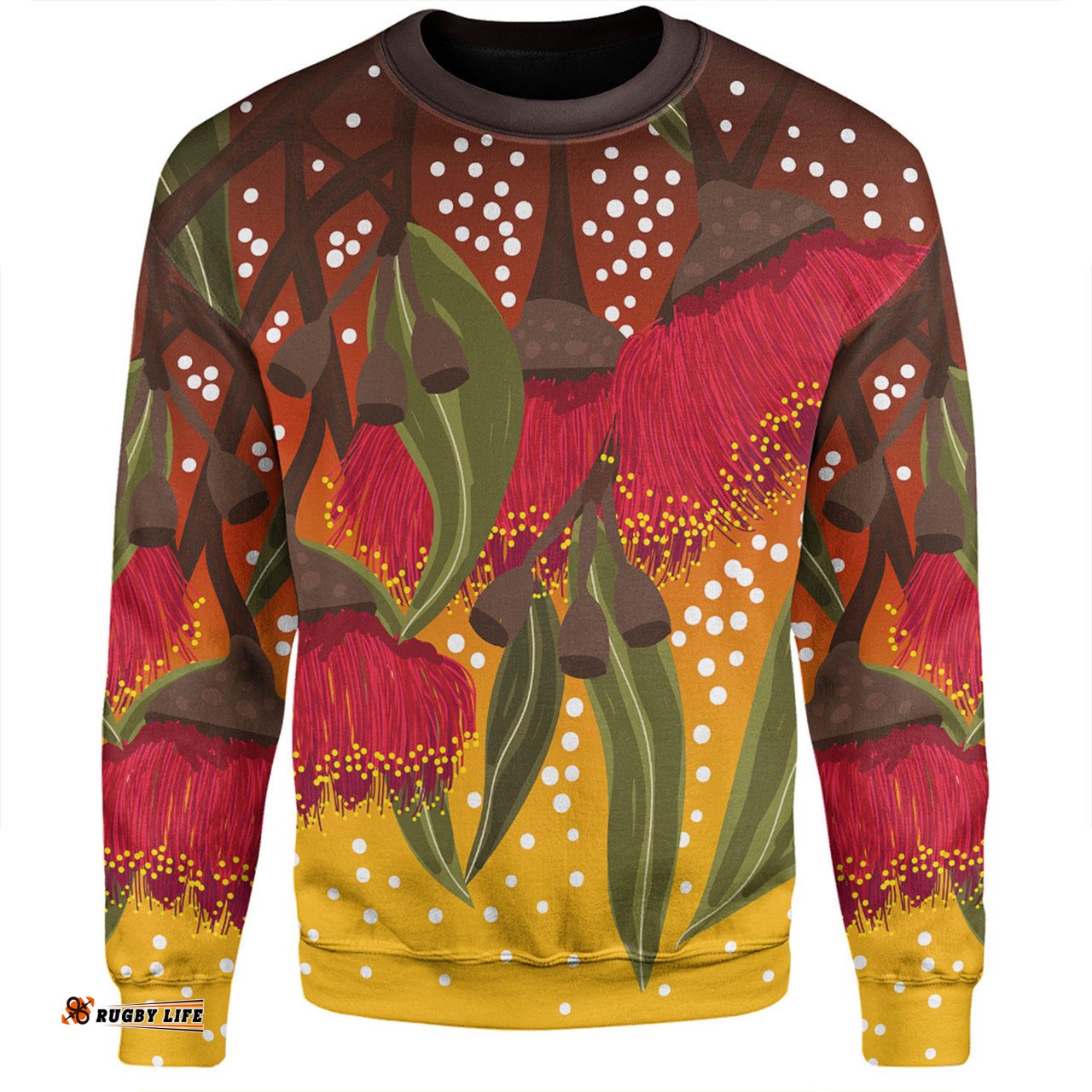 Australia Aboriginal Sweatshirt - Red Eucalyptus Aboriginal Dot Art Sweatshirt
