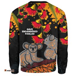 Australia Sweatshirt - Aboriginal Save Endangered Koalas Red Bottle Brush Flower