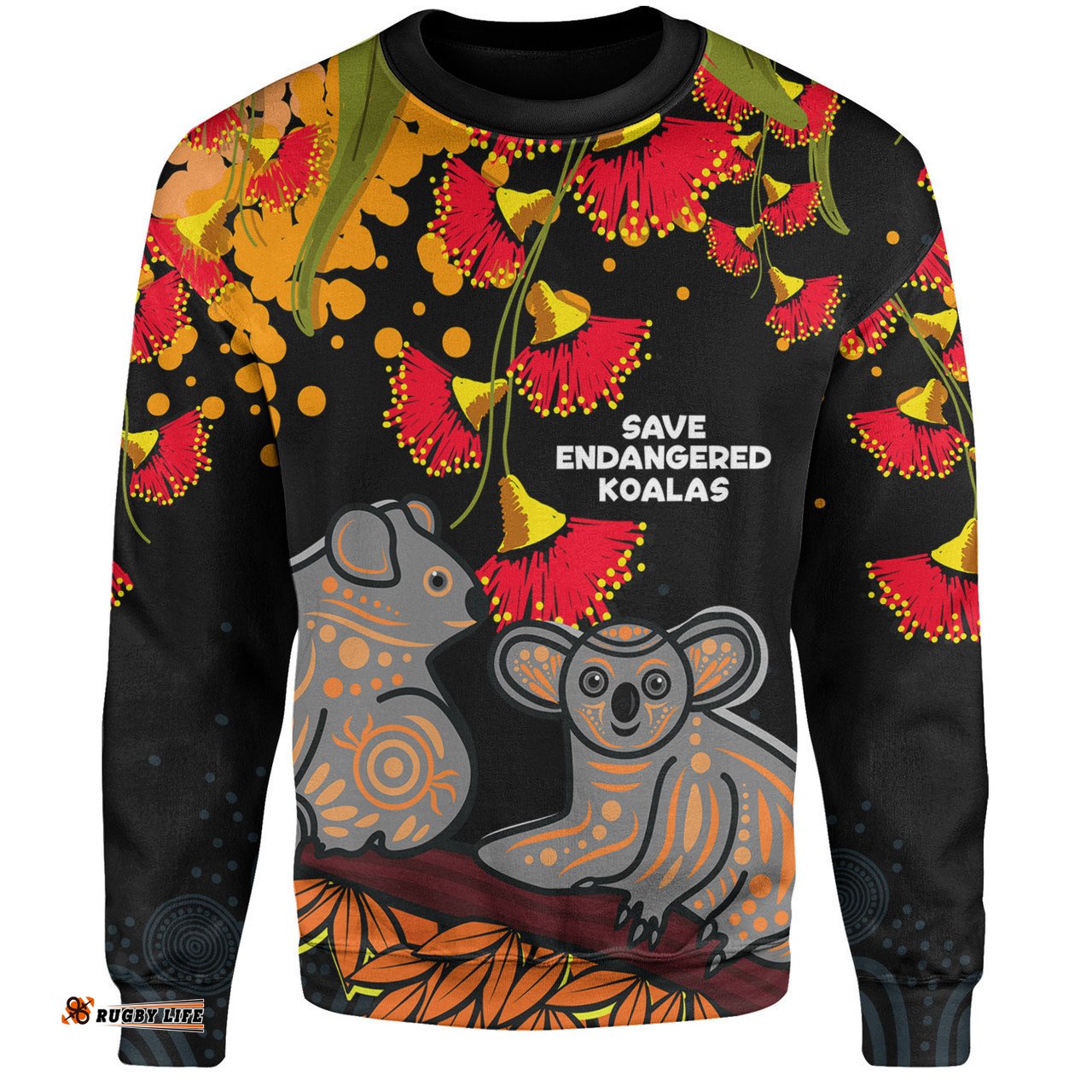 Australia Sweatshirt - Aboriginal Save Endangered Koalas Red Bottle Brush Flower