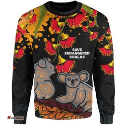 Australia Sweatshirt - Aboriginal Save Endangered Koalas Red Bottle Brush Flower