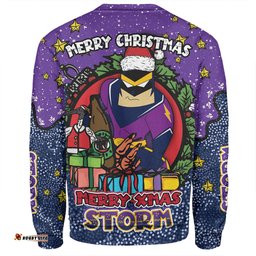 Melbourne Storm Christmas Custom Sweatshirt - Merry Christmas Our Beloved Team With Aboriginal Dot Art Pattern Sweatshirt