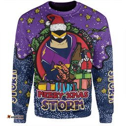 Melbourne Storm Christmas Custom Sweatshirt - Merry Christmas Our Beloved Team With Aboriginal Dot Art Pattern Sweatshirt