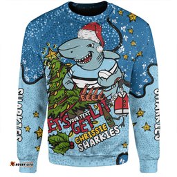 Cronulla-Sutherland Sharks Christmas Custom Sweatshirt - Let's Get Lit Chrisse Pressie Sweatshirt