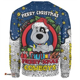 North Queensland Cowboys Christmas Custom Sweatshirt - Merry Christmas Our Beloved Team With Aboriginal Dot Art Pattern Sweatshirt