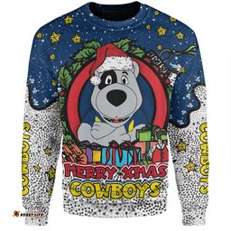 North Queensland Cowboys Christmas Custom Sweatshirt - Merry Christmas Our Beloved Team With Aboriginal Dot Art Pattern Sweatshirt