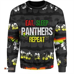 Penrith Panthers Sweatshirt - Eat Sleep Repeat With Tropical Patterns