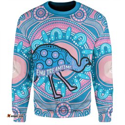 Amazing Aussie Australia Emu Aboriginal Custom Blue Indigenous Dreamtime Emu Sweatshirt
