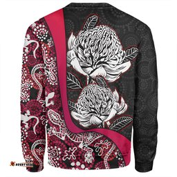 Australia  Warratah Goanna Aboriginal Sweatshirt - Waratah Flowers With Red Lizards, Stones, Sand Dot Art Painting Inspired Sweatshirt