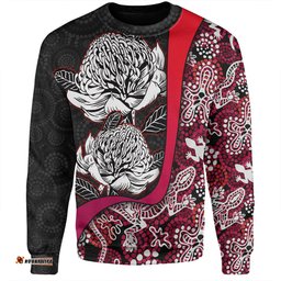 Australia  Warratah Goanna Aboriginal Sweatshirt - Waratah Flowers With Red Lizards, Stones, Sand Dot Art Painting Inspired Sweatshirt