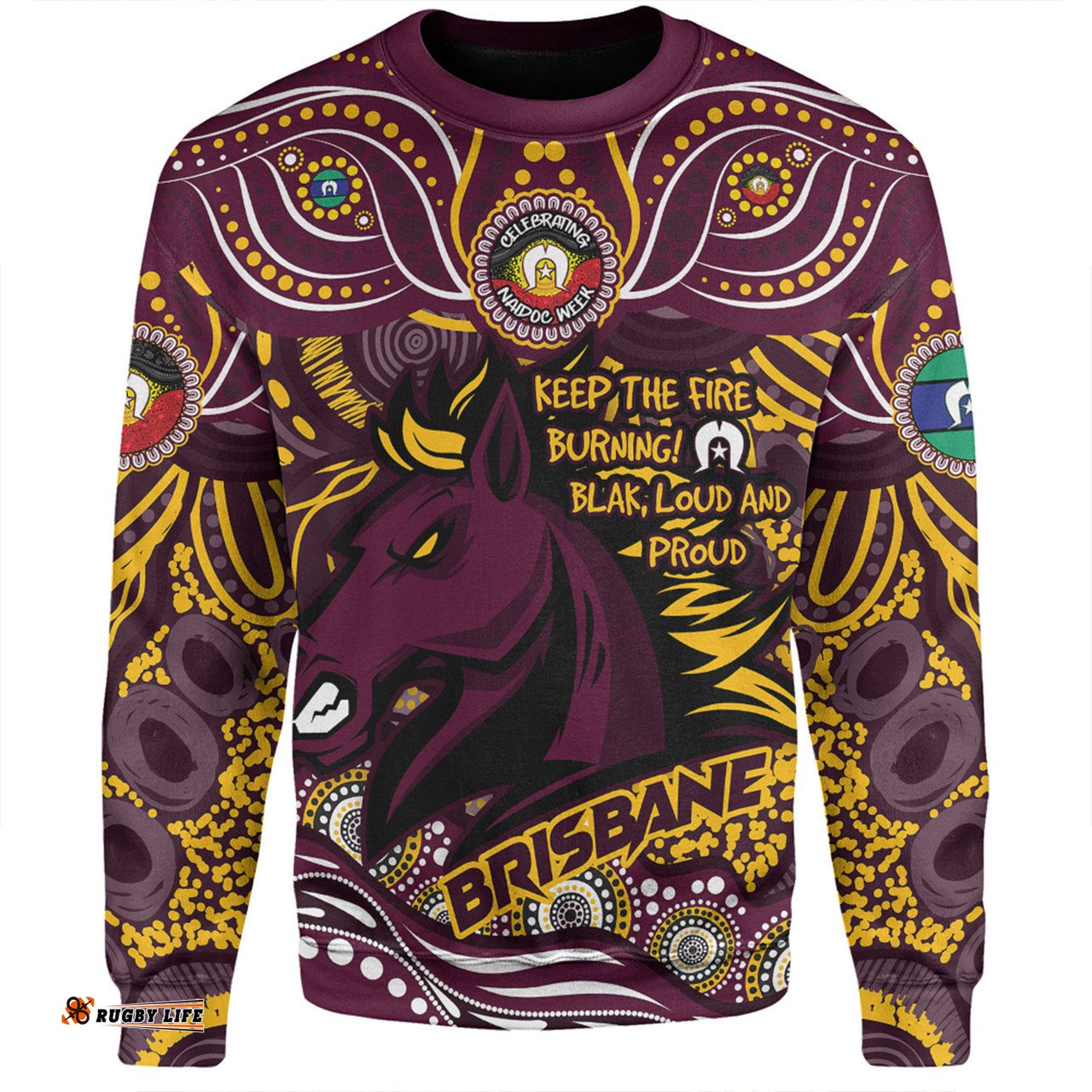 Brisbane Broncos Sweatshirt Celebrating Naidoc Week 2024 Aboriginal Dot Art Inspired