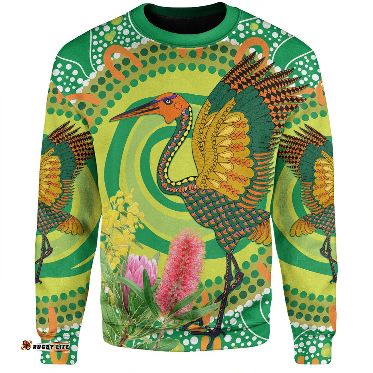 Amazing Aussie Australia Aboriginal Brolga Bird Dancing With Australia Native Flowers V2 Sweatshirt