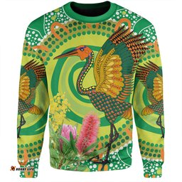 Amazing Aussie Australia Aboriginal Brolga Bird Dancing With Australia Native Flowers V2 Sweatshirt
