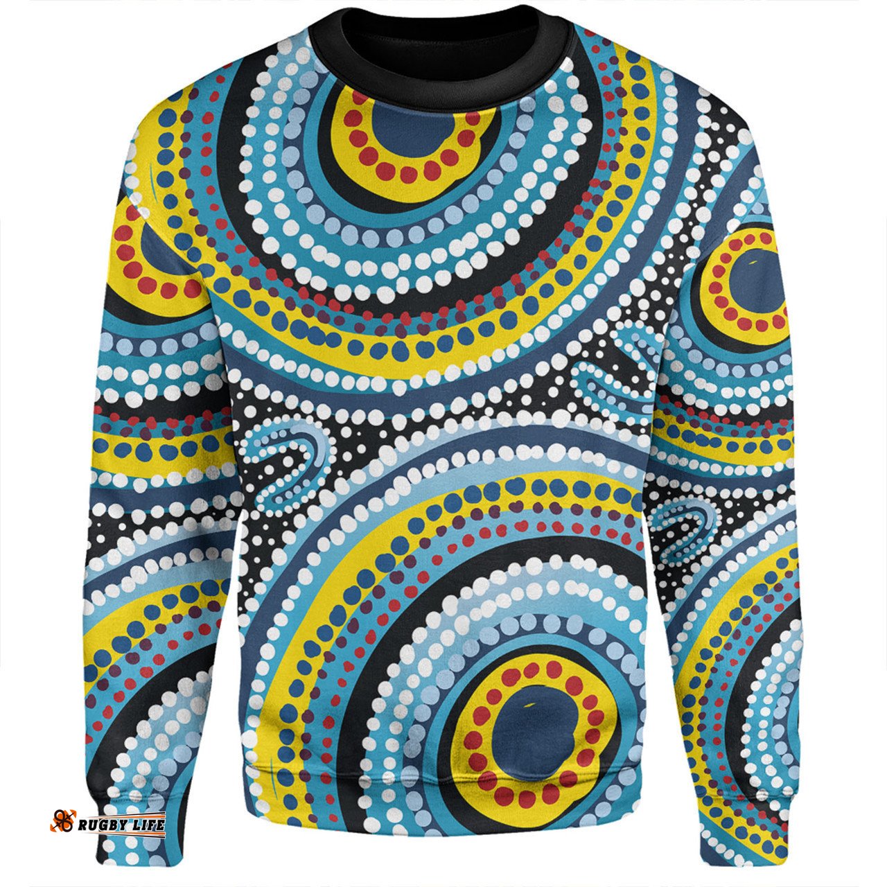 Australia Dot Painting Inspired Aboriginal Sweatshirt - Blue Aboriginal Style Dot Art Sweatshirt