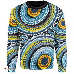 Australia Dot Painting Inspired Aboriginal Sweatshirt - Blue Aboriginal Style Dot Art Sweatshirt