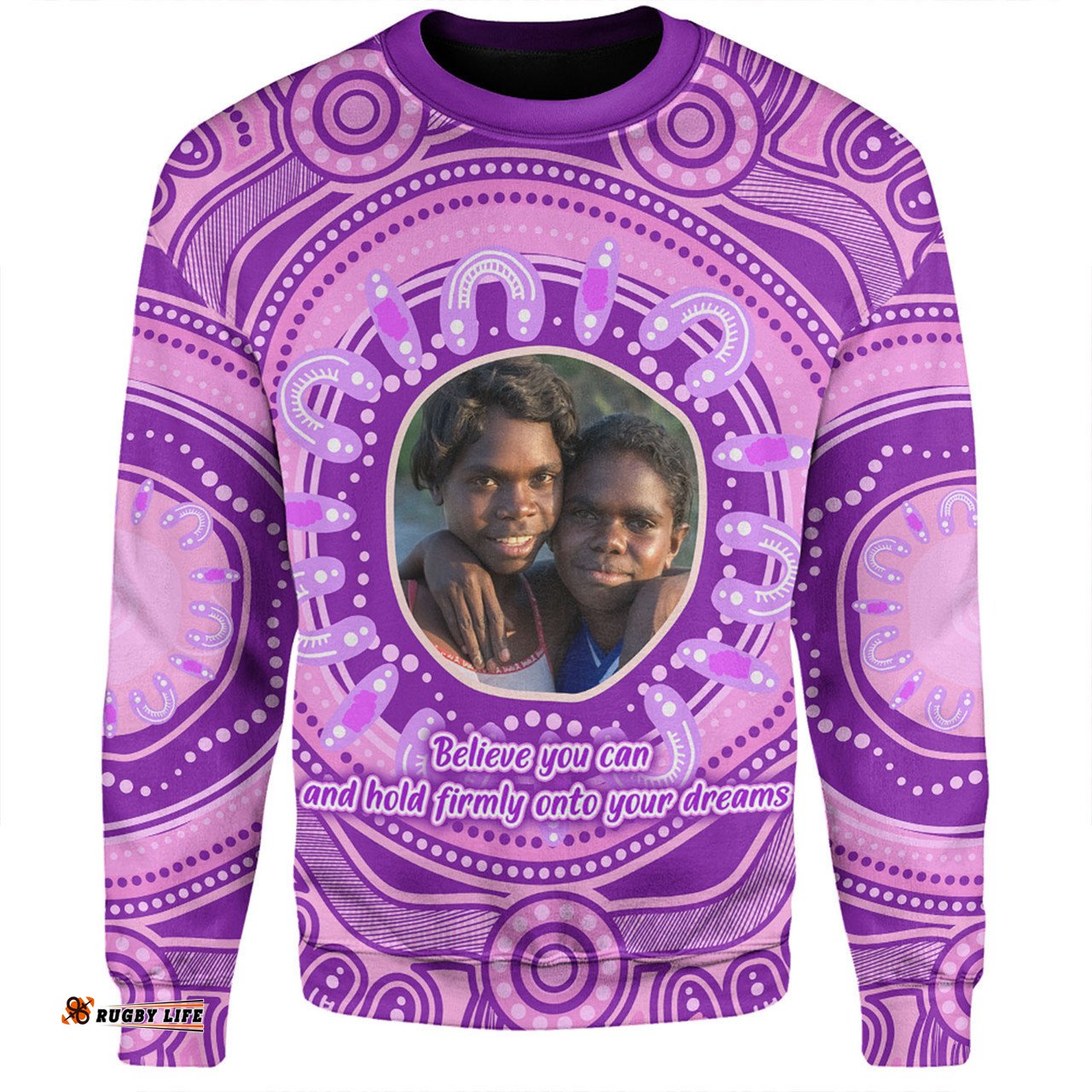 Amazing Aussie Australia Aboriginal Custom Believe You Can And Hold Firmly Onto Your Dreams Personalised Photo (Purple) Sweatshirt
