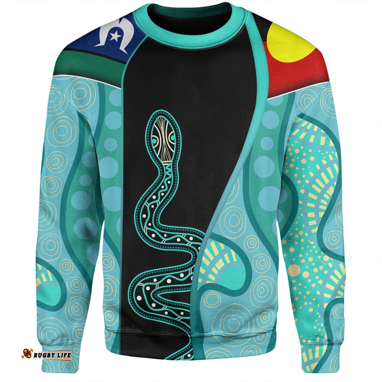 Amazing Aussie Australia Aboriginal Custom Turquoise Indigenous Rainbow Serpent Inspired Sweatshirt