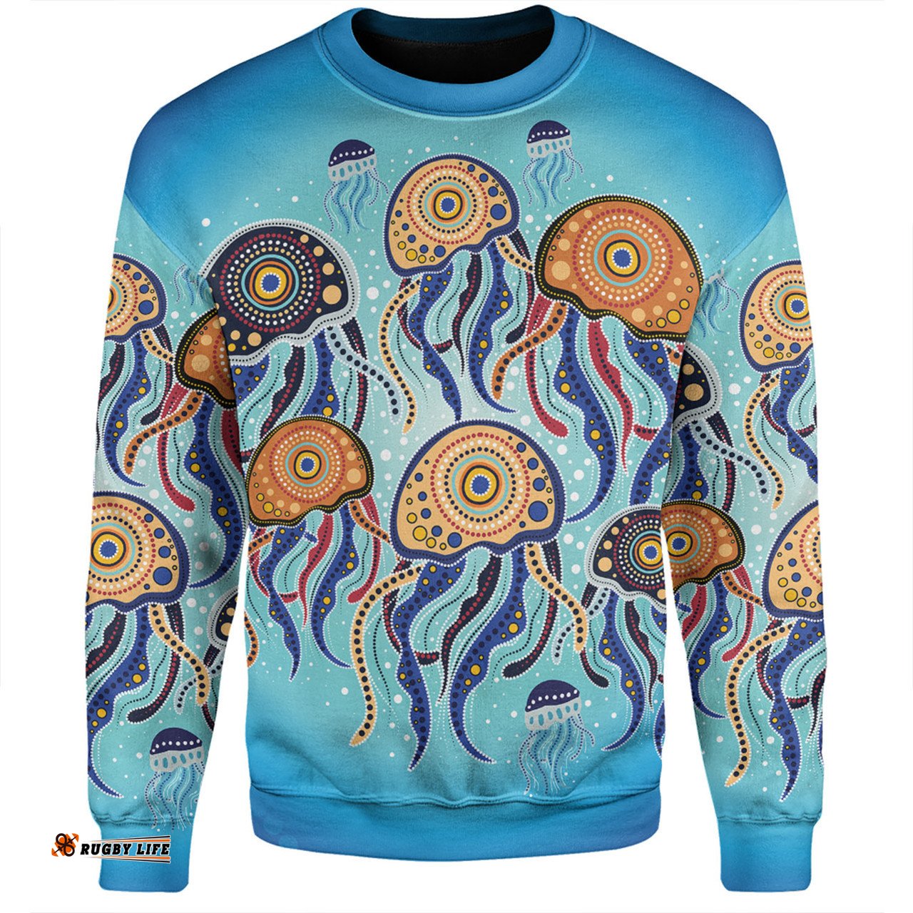 Australia Dot Painting Inspired Aboriginal Sweatshirt - Jellyfish Art In Aboriginal Dot Style Sweatshirt