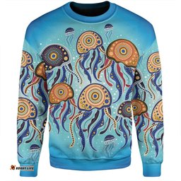Australia Dot Painting Inspired Aboriginal Sweatshirt - Jellyfish Art In Aboriginal Dot Style Sweatshirt